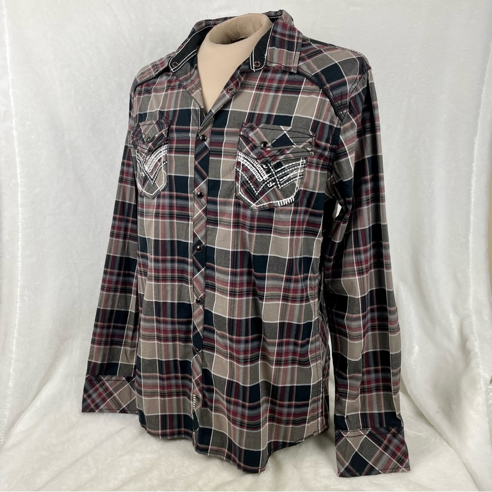 Buckle Black Shirt Mens XL Brown Red Plaid Snaps Long Sleeve Button Down NWT